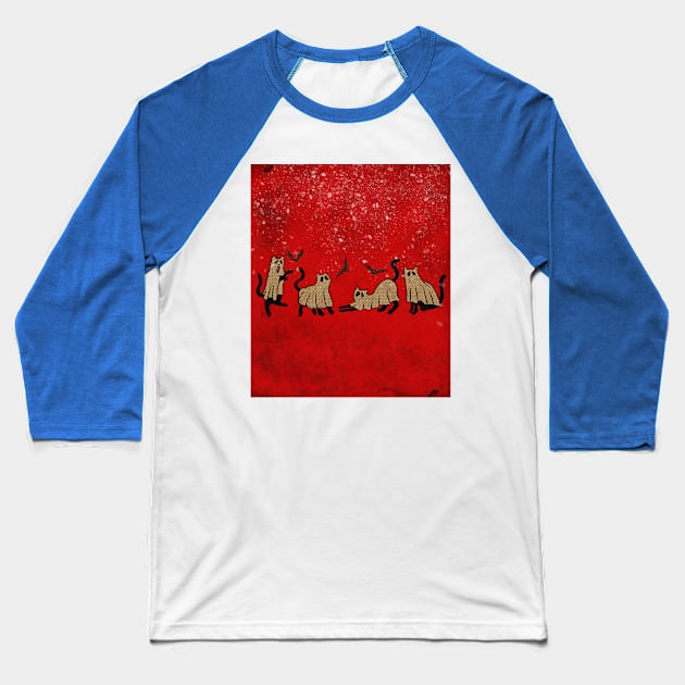 cat horror in carpet red in snow Baseball T-Shirt by genomilo